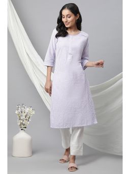 Aurelia - Purple Striped Straight Cotton Kurta
