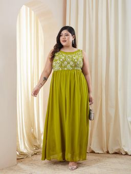 Miss Chase - Women Plus Size Lemon Green Maxi Dress