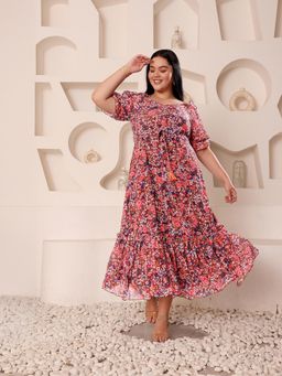 Miss Chase - Women Plus Size Multi-Color Floral Printed Midi Dress