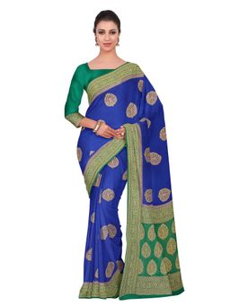 Mimosa - Blue Floral Embellished Saree With Unstitched Blouse
