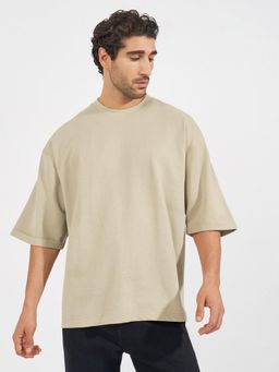 Styli - Men Solid Boxy Fit Terry T-Shirt with Rolled Sleeve