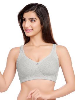 Juliet - Womens Padded Full Coverage Cotton Lycra Broad Straps Bra Grey