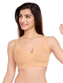 Juliet - Womens Padded Full Coverage Cotton Lycra Broad Straps Bra Beige