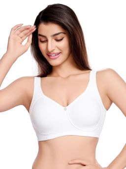 Juliet - Womens Padded Full Coverage Cotton Lycra Broad Straps Bra White