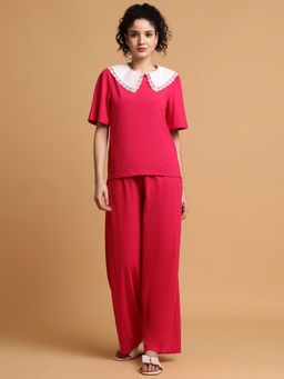 BLANC9 - Contrast Collared T-Shirt With Lower Pyjama Pink