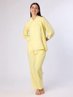BLANC9 - Yellow Shirt With Contrast Piping Pyjama And Lace