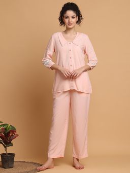 BLANC9 - Peach Nightsuit With Lace Inserts In Sleeves