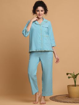 BLANC9 - Teal And White Checkered Shirt With Pyjama