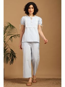 BLANC9 - Sky Blue Nightsuit With Stripes Variation