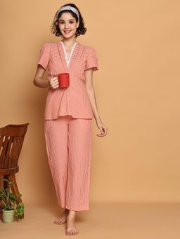 BLANC9 - Orange Checkered Peplum Top Nightsuit