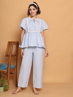 BLANC9 - Blue Checkered Peplum Nightsuit