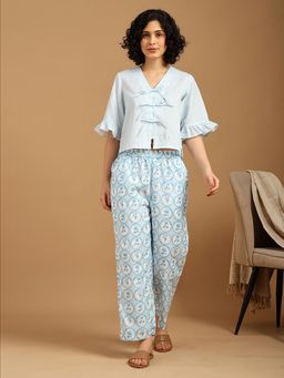 BLANC9 - Sky Blue Flora Geo Print Nightsuit