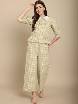 BLANC9 - Green Checkered Nightsuit With Peter Pan Collar