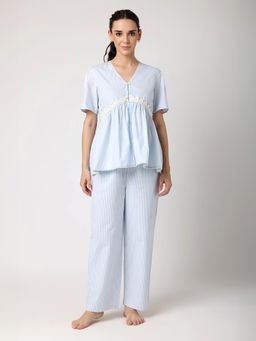 BLANC9 - Sky Blue Top With Lace Detail Pyjama
