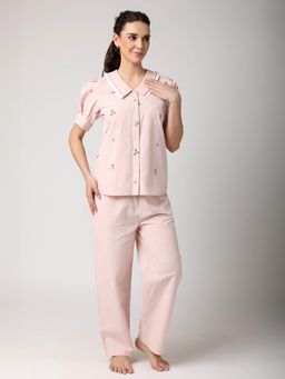 BLANC9 - Pink Checkered Rose Shirt With Pyjama