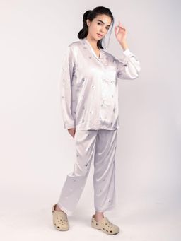 Odette - Lavender Satin Printed Nightsuit for Women