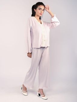 Odette - Pink Velvet Solid Nightsuit for Women