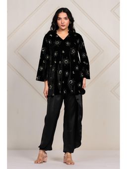 The Kaftan Company - Celestial Embroidered Velvet Top and Satin Draped Pant