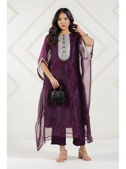 The Kaftan Company - Plum Purple Tissue Silk Kaftan Kurta with Pant