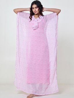 The Kaftan Company - Pink Floral Chiffon Kaftan with Crepe Slip