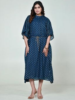 The Kaftan Company - Teal Foil Print Georgette Kaftan Dress