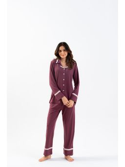 HOUSE OF COMFORT - Women Lycra Shirt And Pyjamas Purple