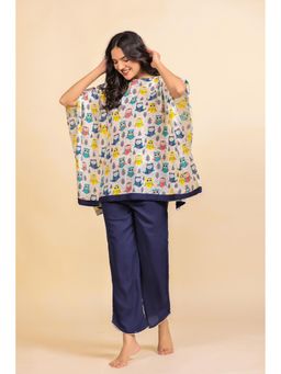 The Kaftan Company - White Playful Owl Print Cotton Nightsuit