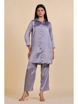 The Kaftan Company - Lavender Lustrous Satin Button-Down Shirt And Pyjama