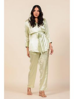 The Kaftan Company - Light Green Satin Hooded Nightsuit
