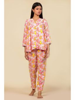 The Kaftan Company - Pink Unicorn And Rainbow Print Viscose Nightsuit With Ruffle Lace Accents