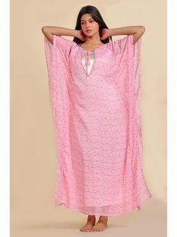 The Kaftan Company - Pink Floral Chiffon Kaftan Nightdress With Satin Slip Inner