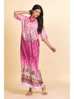 The Kaftan Company - Pink Ornate Persian-Inspired Print Satin Maxi Kaftan