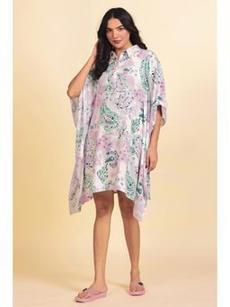 The Kaftan Company - White Printed Viscose Rayon Kaftan Dress