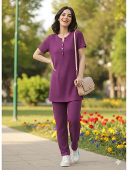 Kanvin - Emerald Ease Jacquard Longline Night Suit Purple
