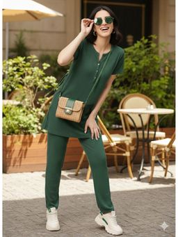 Kanvin - Emerald Ease Jacquard Longline Night Suit Green