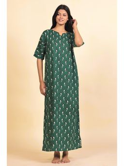 The Kaftan Company - Green Bird Print Cotton Nightdress