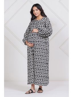 The Kaftan Company - Geometric Ikat Printed Black Maternity Nighty