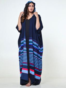 The Kaftan Company - Blue Striped Free Size Kaftan Sleep Gown In Soft Crepe