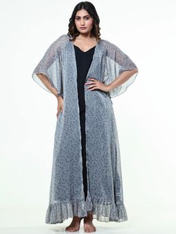The Kaftan Company - Grey Printed Chiffon Nightwear With Kaftan Gown