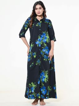 The Kaftan Company - Black Floral Textured Stretch Crepe Nightdress