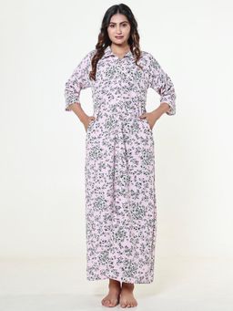 The Kaftan Company - Pink Floral Textured Stretch Crepe Nightdress