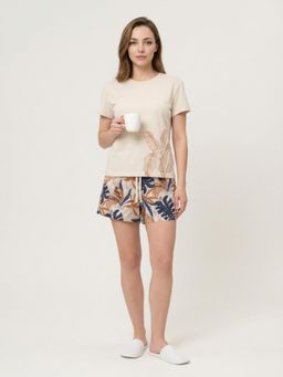 Sweet Dreams - Womens Graphic Printed Shorts With Printed Beige