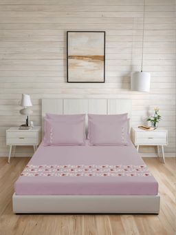 Threadwear - Floral 400TC Cotton Beige Flat Bedsheet With 2 Pillow Covers