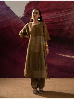 Banana Labs - Chock Block Muddy Brown Kurta With Pant and Slip (Set of 3)