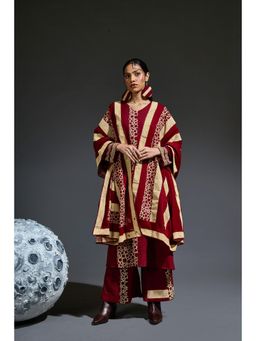 Banana Labs - Molten Maroon Kurta with Palazzo and Dupatta (Set of 3)