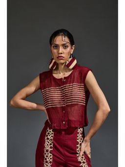 Banana Labs - Maroon Mesh Blouse