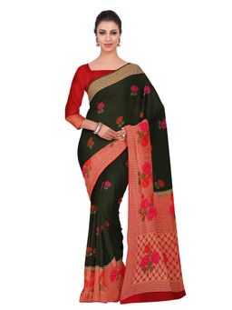 Mimosa - Green Floral Embellished Saree With Unstitched Blouse