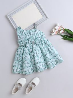 The Magic Wand - One Shoulder Bow Applique Floral Printed Dress - Teal