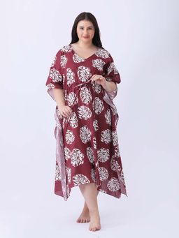 Qurvii - Cotton Floral Printed Long Kaftan