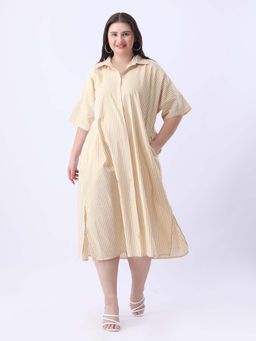 Qurvii - Yellow Stripe Oversize Cotton Dress